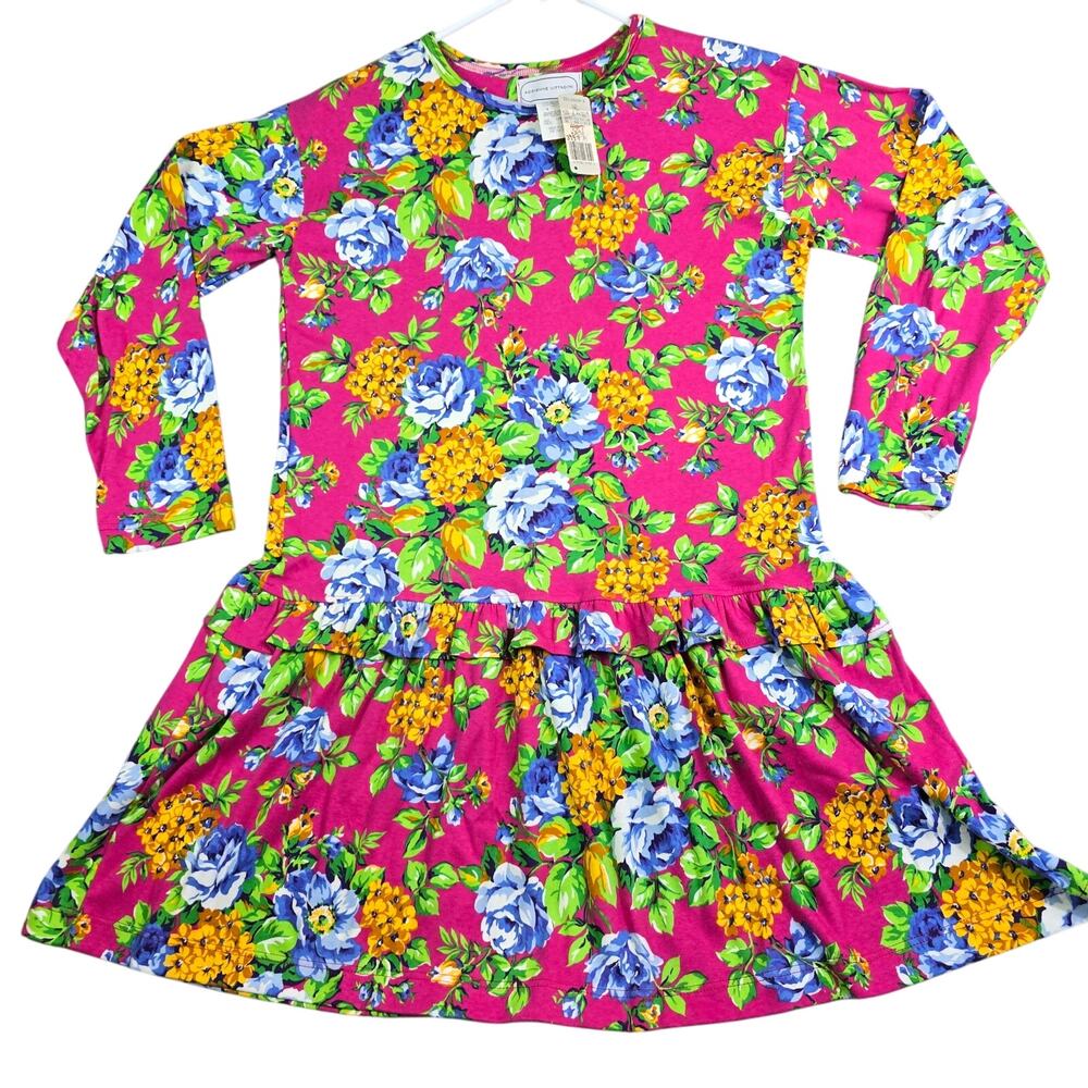 Vintage 80's Adrienne Vittadini Flare Dress Sz 14 Pink Floral Layer Hudson's NOS